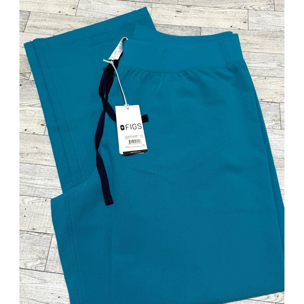 NWT NEW FIGS Livingston Scrub Pants Teal Blue Drawstring Straight Leg Regular XL